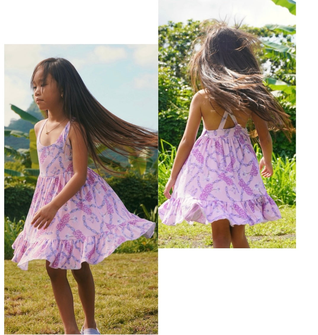 Bamboo Floral Cross-back Twirly Dress for Girl