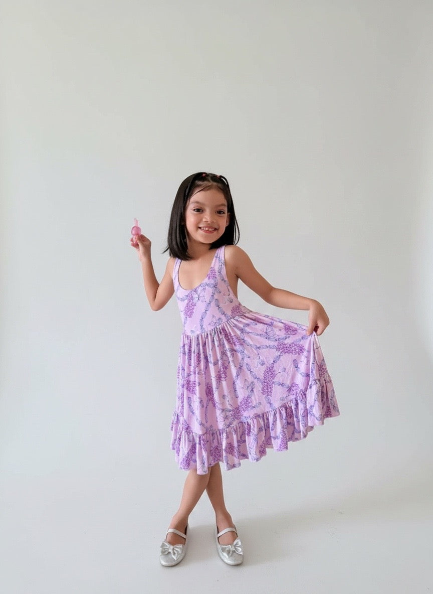 Bamboo Floral Cross-back Twirly Dress for Girl